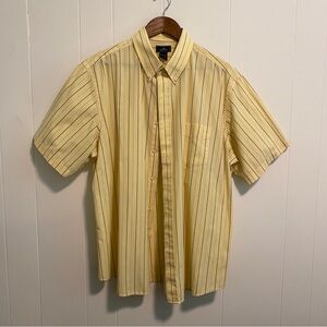 Dockers Men’s Button Down Short Sleeve Shirt in Yellow and Blue Stripes | XL